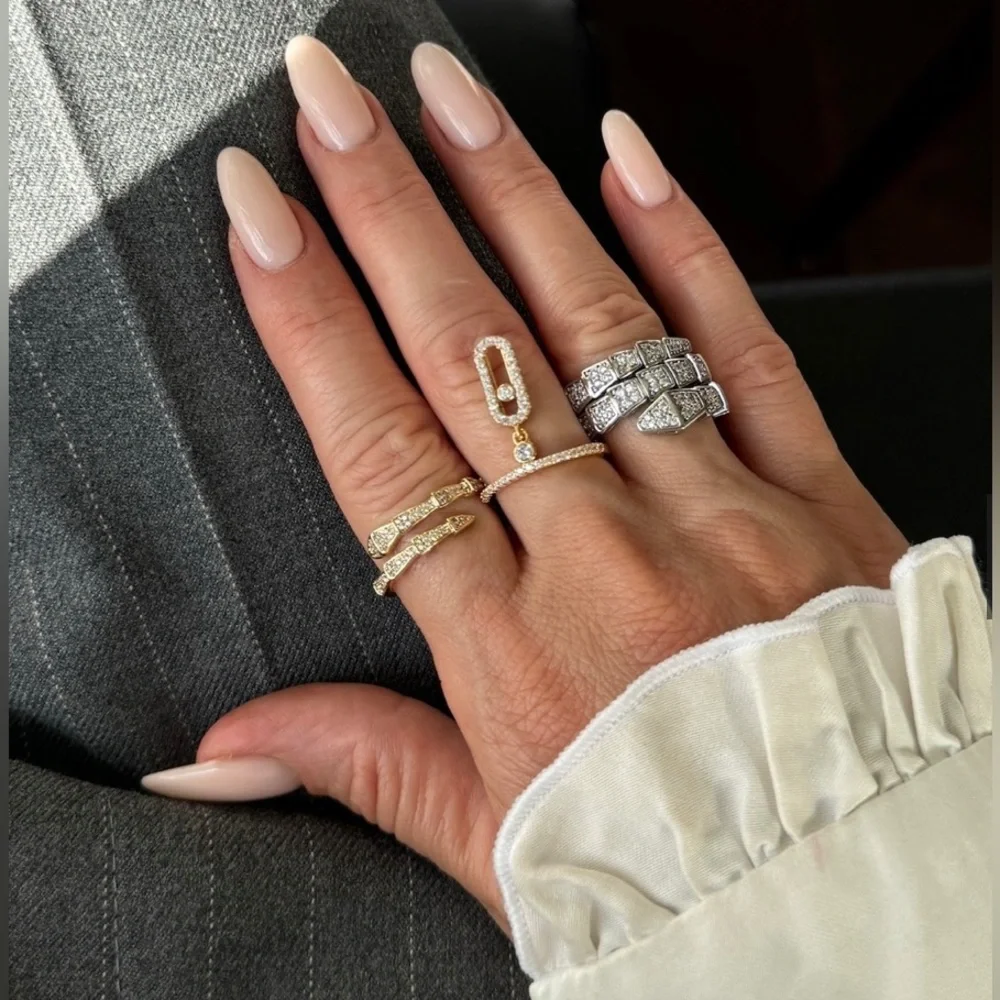 Silver Snake Link Pave Ring – Adjustable Sizes 6 to 9 - Picture 1 of 5